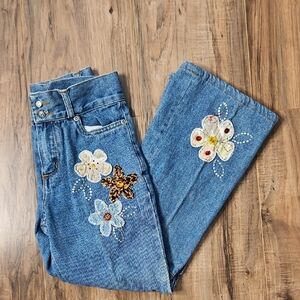 The Children's Place Kid's Embroidered Floral Blue Flare Jeans 8